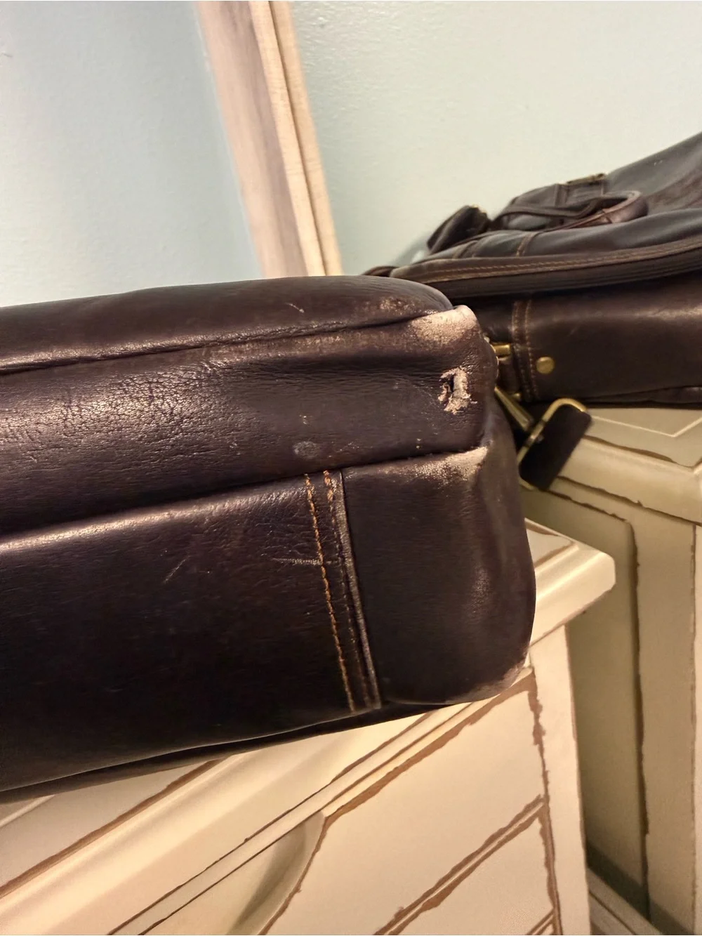 Samsonite Brown Leather Laptop Briefcase Messenger Bag Shoulder Strap